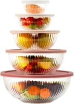 Glass Mixing Bowls with Lids Sets, 5 Packs Glass Bowls with Lids for Kitchen Baking, Meal Prepping and Salad, Bpa Free and Dishwasher Safe Serving Bowls, 0.2/0.5/1.1/2.1/3.7Qt - Image 2