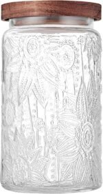 Glass Storage Jars With Airtight Lid, 35oz Container For Kitchen Counter with Wooden Lid, brown sugar, candy, coffee, cookie, salt, tea, cute Jar (35oz Large Sunflower) - Image 2