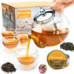 Glass Teapot Set with 4 Double Wall Teacups & Removable Stainless Steel Infuser - Microwave Dishwasher Safe Clear Blooming Loose Leaf Teas, Tea Maker Gift - Image 2