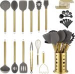 Gold Kitchen Utensils Set, Kyraton 38 Pieces Non-Stick Silicone Cooking Utensils Set, Spoon Spatula Set with Sturdy Stainless Steel Utensil Holder, Dishwasher Safe - Image 2