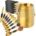 Gold Magnetic Measuring Cups & Spoons Set of 16, 7 Stainless Steel Measuring Cups, 8 Double-Sided Measuring Spoons & 1 Leveler, Premium Finish Baking Tools Kitchen Gadget for Dry & Liquid Ingredients - Image 2