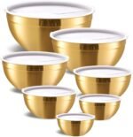 Gold Mixing Bowls with Airtight Lids, Stainless Steel Nesting Mixing Bowls Set of 7, Ideal for Baking, Prepping and Serving Food, Size 7, 3.6, 2.7, 2.1, 1.5, 1.1,0.8 QT, Stackable Design - Image 2
