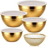 Gold Mixing Bowls with Lids Set, 4pcs Gold Stainless Steel Nesting Salad Mixing Bowls with Lid, Large Golds Strainer Basket 1.5, 2.0, 2.5, 4.0 Qt for Mixings Serving Food - Image 2