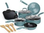 Goodful Ceramic Nonstick Pots and Pans Set, Premium Ceramic Coating Made without PFOA, PTFE or PFAS, Dishwasher Safe, 12-Piece, Turquoise - Image 2