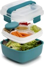 Goodful Stackable Lunch Box Container, Bento Style Food Storage with Removeable Compartments for Sandwich, Snacks, Toppings & Dressing, Leak-Proof and Made without BPA, 56-Ounce, Teal - Image 2