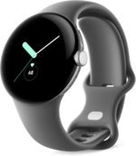 Google Pixel - Android Smartwatch with Fitbit Activity Tracking - Heart Rate Tracking Watch - Polished Silver Stainless Steel case with Charcoal Active band - LTE - Image 2