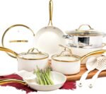 Gotham Steel 15 Pc Ceramic Cookware Set, Ceramic Pots and Pans Set Non Stick with Cooking Utensils and Steamer, Non Toxic PFOA PFOS Free, Premium Gold Stay Cool Handles, Oven & Dishwasher Safe - Image 2