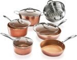 Gotham Steel Hammered 15 Pc Ceramic Cookware Set, Induction Pots and Pans Set Non Stick with Cooking Utensils & Steamer, Non Toxic Ceramic & Titanium Coating PFOA PFOS Free, Oven & Dishwasher Safe - Image 2