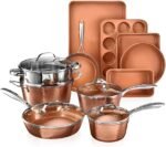 Gotham Steel Hammered 15 Pc Ceramic Cookware Set Nonstick, Induction Pots and Pans Set Non Stick with Bakeware Set & Steamer for Cooking, Non Toxic PFOA PFOS Free, Oven & Dishwasher Safe - Copper - Image 2