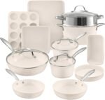 Gotham Steel Hammered 15Pcs Ceramic Cookware Set Nonstick, Induction Pots and Pans Set Non Stick with Bakeware Set & Steamer for Cooking, Non Toxic PFOA PFOS Free, Oven & Dishwasher Safe, Cream White - Image 2