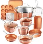 Gotham Steel Hammered 24 Pc Ceramic Cookware Set Nonstick, Induction Ceramic Pots and Pans Set Non Stick with Deep Square Pan Set & Bakeware Set, Non Toxic PFOA PFOS Free, Oven & Dishwasher Safe - Image 2