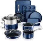 Granitestone 15 Pc Kitchen Pots and Pans Set Non Stick, Kitchen Cookware Sets, Pot and Pan Set, Nonstick Cookware Set, Diamond Coated Non Stick Pots and Pan Set, Dishwasher Safe - Blue - Image 2