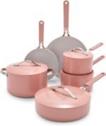 GreenLife 10-Piece Nonstick Ceramic Cookware Set, Lightweight Healthy PFAS-Free Pots & Pans with Lids, Dishwasher & Oven Safe, Durable Body, Silicone Stay-Cool Handles, Easy Release, Pink - Image 2