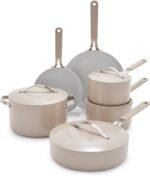 GreenLife 10-Piece Nonstick Ceramic Cookware Set, Lightweight Healthy PFAS-Free Pots & Pans with Lids, Dishwasher & Oven Safe, Durable Body, Silicone Stay-Cool Handles, Easy Release, Taupe - Image 2