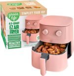 GreenLife 4.5QT Air Fryer, Mechanical Dial Controls, PFAS-Free Ceramic Nonstick Drawer, Adjustable Temp & Timer, LED Indicator, Oil-Less Cooking, Dishwasher Safe, Compact Family Size, Pink - Image 2