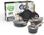 GreenLife 8 Piece Ceramic Nonstick Cookware Set, Induction Suitable Non Toxic PFAS-Free Pots & Pans, Dishwasher Safe, Cooking Set, Stock Pot, Saucepans & Frying Pans, Kitchen Cooking, Granite Black - Image 2