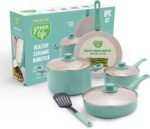GreenLife 8 Piece Nonstick Cookware Set, Non-Toxic PFAS-Free Ceramic Pots & Pans, Dishwasher & Oven Safe, Frying, Sauce, Stock Pot, Glass Lids, Stay-Cool Handles, Wobble Free, Turquoise - Image 2