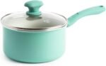 GreenLife Soft Grip Diamond Sandstone Healthy Ceramic Nonstick, 2QT Saucepan Pot with Lid, PFAS-Free, Dishwasher Safe, Turquoise and Cream - Image 2