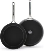 GreenPan 9.5” & 11” Ceramic Nonstick Frying Pan Skillet Set, PFAS-Free, Hard Anodized Cookware, Induction Compatible & All Cooktops, Dishwasher & Oven Safe, GP5 Stay-Flat Surface, Black - Image 2