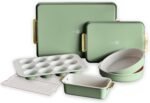 GreenPan Bakeware Set, 7 Piece Nonstick Ceramic Gold Handle Baking Sheets, Cake Pans, Loaf Pan, Muffin Tin, Cooling Rack, PFAS & BPA Free, Freezer to Oven Dish, Bake & Roast Ovenware, Sage Green - Image 2