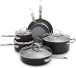 GreenPan Chatham Hard Anodized Healthy Ceramic Nonstick 10 Piece Cookware Pots and Pans Set, Frying Pan Skillets, Saucepans, Saute Pan, Stockpot, Lids, PFAS-Free, Dishwasher & Oven Safe, Gray - Image 2