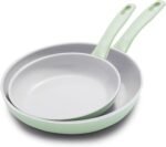 GreenPan Dover 8” & 10” 2 Piece Frying Pan Skillet Set, Non-Toxic PFAS-Free Ceramic Nonstick Coating, Sear Saute Fry Egg Omlete, Dishwasher & Oven Safe, Stay Cool Handle, Easy Pour Rims, Pastel Green - Image 2