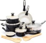 GreenPan Rio 16 Piece Cookware Pots and Pans Set, Hard Anodized Healthy Ceramic Nonstick PFAS-Free, Bakelite Handles, Frypans, Saucepan, Saute Pan, Stock Pot, Kitchen Tools, Dishwasher Safe, Black - Image 2