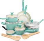 GreenPan Rio Healthy Ceramic Nonstick 16 Piece Cookware Pots and Pans Set, PFAS-Free, Dishwasher Safe, Turquoise - Image 2