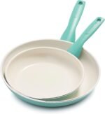 GreenPan Rio Healthy Ceramic Nonstick 8" and 10" Frying Pan Skillet Set, PFAS-Free, Dishwasher Safe, Turquoise - Image 2