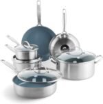 GreenPan Treviso 10 Piece Cookware Set, Non-Toxic PFAS-Free Stainless Steel Ceramic Nonstick Coating, Induction Suitable, Pots, Pans Lids, Sauté & Saucepans, Multi Clad, Dishwasher & Oven Safe - Image 2