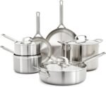 GreenPan x Bobby Flay 10 Piece Stainless Steel Cookware Set, Tri-Ply Multiclad Pots & Pans, Professional Grade, Oven & Broiler Safe to 600°F, Dishwasher Safe, Durable, Induction Compatible, Silver - Image 2