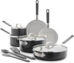 GreenPan x Bobby Flay 13 Piece Nonstick Cookware Pots and Pans Set, PFAS-Free Diamond Ceramic, Induction Suitable, Easy Clean Dishwasher & Oven Safe, Stay-Cool Silicone Handles, Glass Lids, Graphite - Image 2