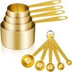 GuDoQi Measuring Cups and Spoons Set of 9, Stainless Steel Handle with Metric and US Measurements, Golden Polished Finish, Dry & Liquid Ingredient Measuring Cup for Cooking and Baking - Image 2