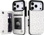 HAOPINSH Wallet Case with Card Holder for iPhone 17 Pro, White Leopard Cheetah Pattern Back Flip Folio PU Leather Kickstand Card Slots Case for Women, Double Magnetic Clasp Shockproof 6.3" - Image 2