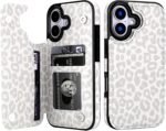 HAOPINSH Wallet Case with Card Holder for iPhone 17 White Leopard Cheetah Pattern Back Flip Folio PU Leather Kickstand Card Slots Case for Women Girls,Magnetic Clasp Shockproof 6.3" - Image 2