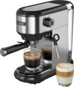 HBN 20 Bar Espresso Machine with Milk Frother, Compact Espresso Maker for Ground Coffee, Stainless Steel Coffee Machine with Steam Wand & 34oz Removable Water Tank, 1450W for Home & Office - Image 2
