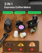 HBN 3-in-1 for Nespresso Capsule & K-Cup Pods & Ground Coffee Multi Coffee Maker Single Serve, 19Bar Programmable One-Touch Brewing Espresso Machine, 20oz Removable Water Tank, 1450W Fast Heat - Image 2