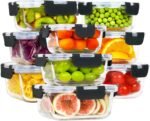 HOMBERKING [18 Piece Glass Food Storage Containers with Lids, Glass Meal Prep Containers, Airtight Lunch Bento Boxes, BPA-Free & Leak Proof, Oven, Freezer and Dishwasher Safe (9 lids & 9 Containers) - Image 2