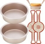 HONGBAKE 8 Inch Round Cake Pan Set for Baking with 2 Pcs Silicone Baking Sling Mats, Nonstick Circle Cake Pans Set of 2, 2.5" Deeper Layer Cake Tin for Oven, Cheesecake Mold, Huty Duty, Golden - Image 2