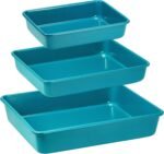 HONGBAKE Deep Baking Pans Set Nonstick, 3 Pack Large Rectangular Sheet Cake Pans,13/11/9Inch Oven Metal Baking Sheet Set, Stackable Non Toxic Bakeware for Baking Lasagana, Blue - Image 2