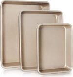 HONGBAKE Deep Baking Pans Set for Oven, Nonstick Rectangle Sheet Cake Pans for Baking, 13/11/9 Inch Rectangular Oven Tray for Cooking Brownie Lasagna, Stackable Multi-Depth Bakeware, Golden - Image 2