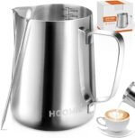 HOOMIL Milk Frothing Pitcher, 12oz/20oz/32oz Stainless Steel Steaming Pitcher Barista Milk Frother Cup Jug for Espresso Machine Coffee Cappuccino Latte Art - 20oz - Image 2