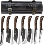 HOSHANHO Butcher Knife Set, Hand Forged Butcher Chef Knife Set with Roll Bag, Sharp Meat Cleaver Knife & Bone Chopper Knives & Fillet Knives for Home & Camping & BBQ Gift for Men - Image 2