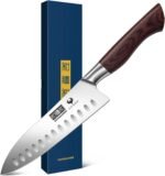 HOSHANHO Santoku Knife 7 Inch, Professional High Carbon Stainless Steel Kitchen Knife, Super Sharp Cooking Knife with Ergonomic Wood Handle - Image 2