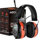 HP033 Pro Bluetooth 5.4 AM FM Radio Headphones with Type-C Charge Port Ear Protection Rechargeable Safety Earmuffs for Mowing Workshops Orange - Image 2