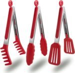 HST 3 Pack Kitchen Tongs, Non Stick Stainless Steel 9 Inch Tongs With Silicone Tip for Cooking BBQ Baking(Red) - Image 2