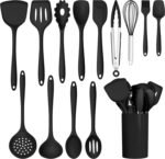 HaWare Kitchen Utensils, 14 PCS Silicone Cooking Utensils Set, Heat Resistant Kitchen Utensils for Non-stick Cookware, Kitchen Gadgets Tools with Spoons, Spatulas, Whisk, Dishwasher Safe (Black) - Image 2