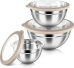 HaWare Mixing Bowls with Airtight Clear Lids, 6-Piece Stainless Steel Strong Nesting Bowls Set, Metal Salad Bowl for Cooking, Prepping, Baking, Serving & Food Storage, Size 4.6, 3, 1.5QT, Khaki - Image 2