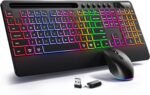 Hamile Wireless Keyboard and Mouse Combo:RGB Backlit Effects,Ergonomic Full Size Silent Keyboard,Wrist Rest,2.4G Rechargeable with Phone Holder Compatible with Windows, Mac,PC,Laptop, Black - Image 2