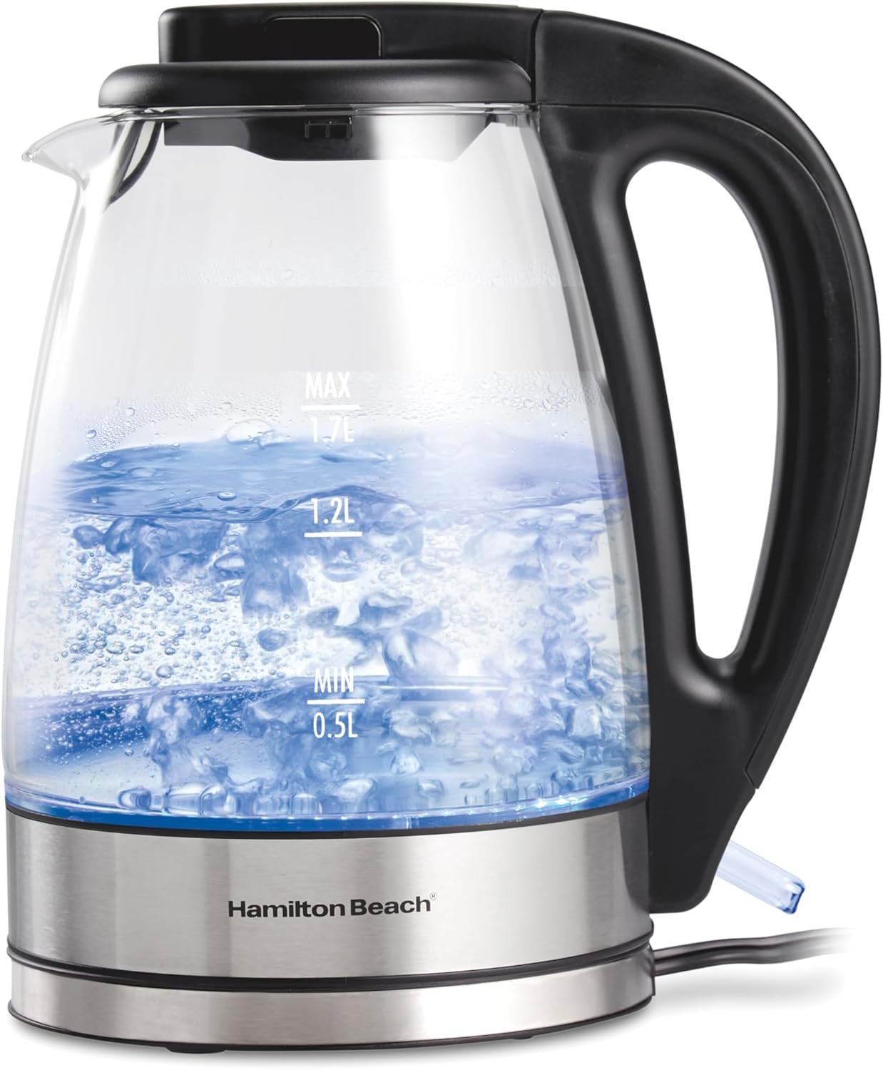 Hamilton Beach 1.7L Electric Kettle, Water Boiler & Heater, LED Indicator, Built-In Mesh Filter, Auto-Shutoff & Boil-Dry Protection, Cordless Serving, Clear Glass (40864) - Image 2